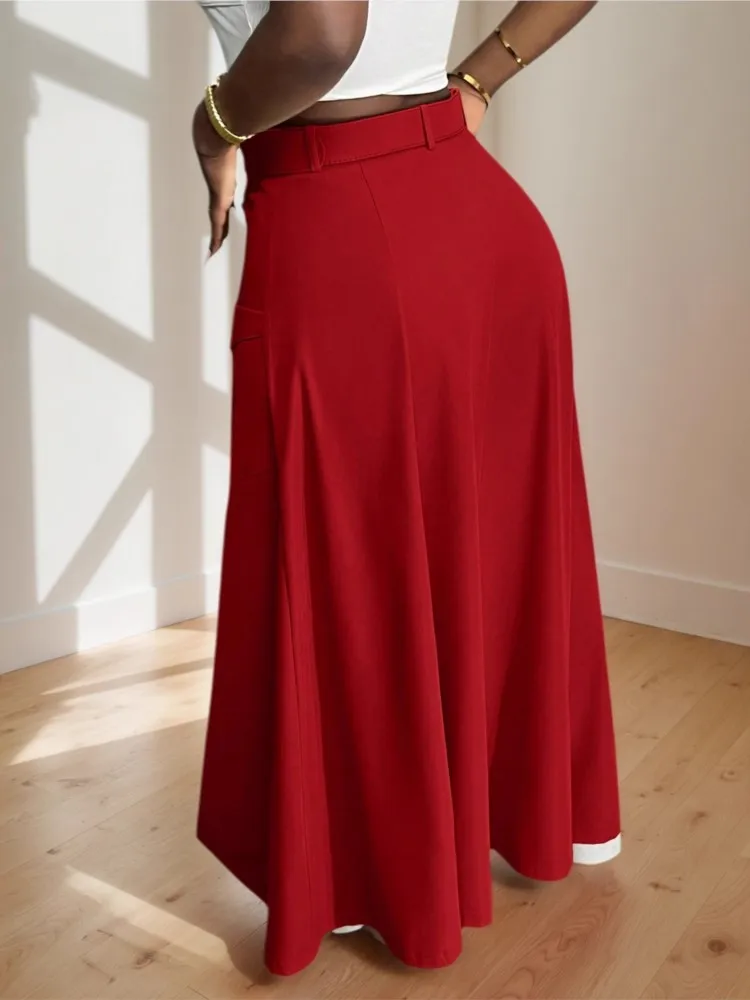 Falda Cargo de otoño para mujer, faldas holgadas de estilo coreano con volantes divididos irregulares, falda larga de cintura alta a la moda para mujer