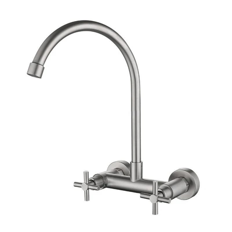 

Настенный кухонный смеситель, поворотный излив на 360°, двойные крестообразные ручки, раковина для овощей, балконный смеситель для стирки, смеситель для холодной и горячей воды