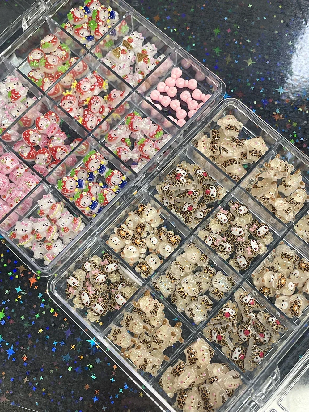

120Pcs Kawaii Strawberry Hellokitty Dolphin Nail Art Charms Accessories Black Kittycat Bowknot Decorations Manicure Parts