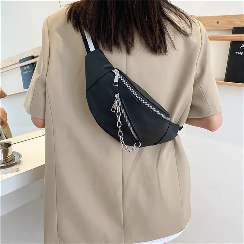 Women Shoulder Bag Street Solid Chest Bag Striped Strap Chain Zipper Waist Bags New In Bag For Women Сумка Женская Сумка Женская