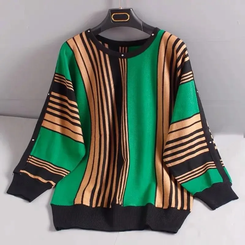 

Женский свитер в полоску, новинка 2023 года, весенняя мода, пуловер с круглым вырезом, женская одежда, повседневные свитера с длинными рукавами