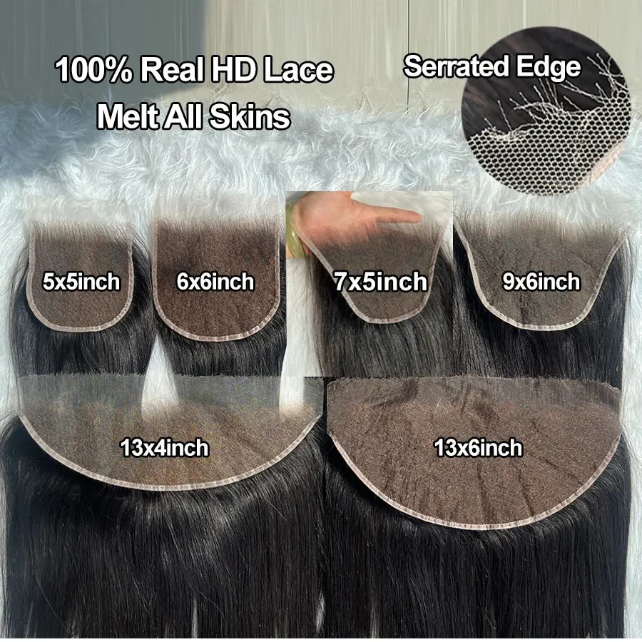 Elva 13x4/13x6 HD Lace Frontal Melt All Skins Invisible Swiss HD Lace 5x5/9x6/7x5 Closures Straight & Body Wave Raw Human Hair