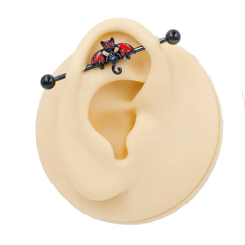 Punk Dark Spider Web Chain Ear Bridge Halloween Decorations Long Ear Rod Piercing Stud Earrings Unisex Fashion Jewelry