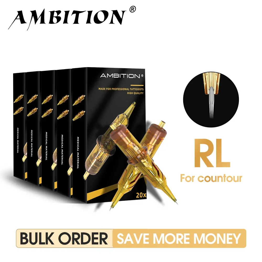 Ambition Glory 20/60/100/200pcs RL Tattoo Needle Cartridge Kit Mix Round Liner Magnum Sterilized Safety For Tattoo Machine Grip