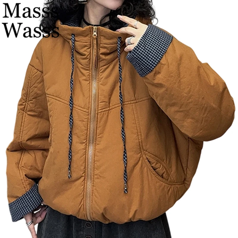 

Mass Wasss зимние свободные теплые повседневные парки женские модные стеганые куртки с капюшоном утепленная верхняя одежда женские классические винтажные пальто