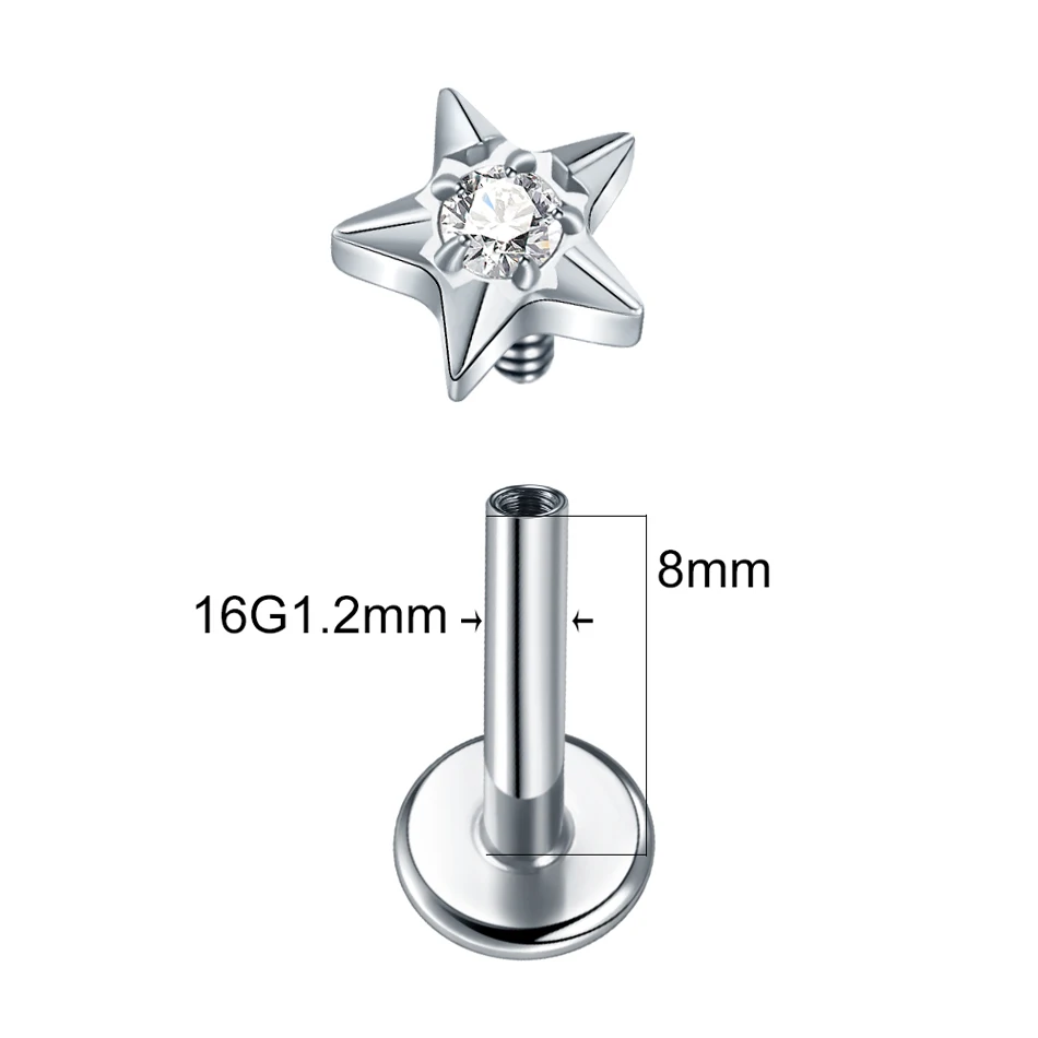 1Pc G23 Titanium Star Cartilage Earrings Stud 16G Internally Threaded Labret Piercing Helix Ear Tragus Body Piercing Jewelry