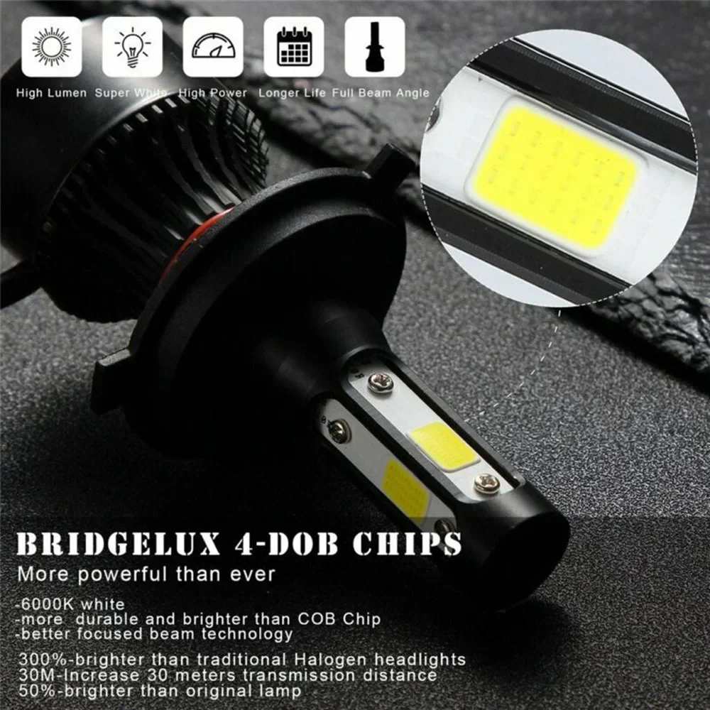 Bombillas LED para faros delanteros de coche H4 de 4 lados, luz alta/Baja, 6500K, 9003 HB2, 2500W, 375000LM, foco negro impermeable, accesorios para