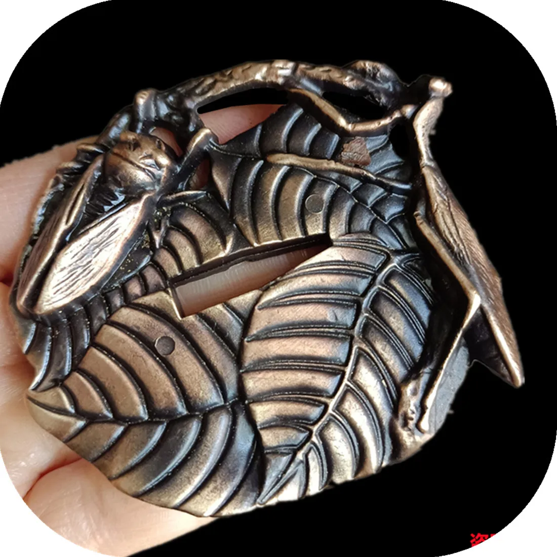 Unique Copper Tsuba Brass Guard Carved Leaves & Cicadas Theme Fittings F Japanese Katana Sword Handguard Part