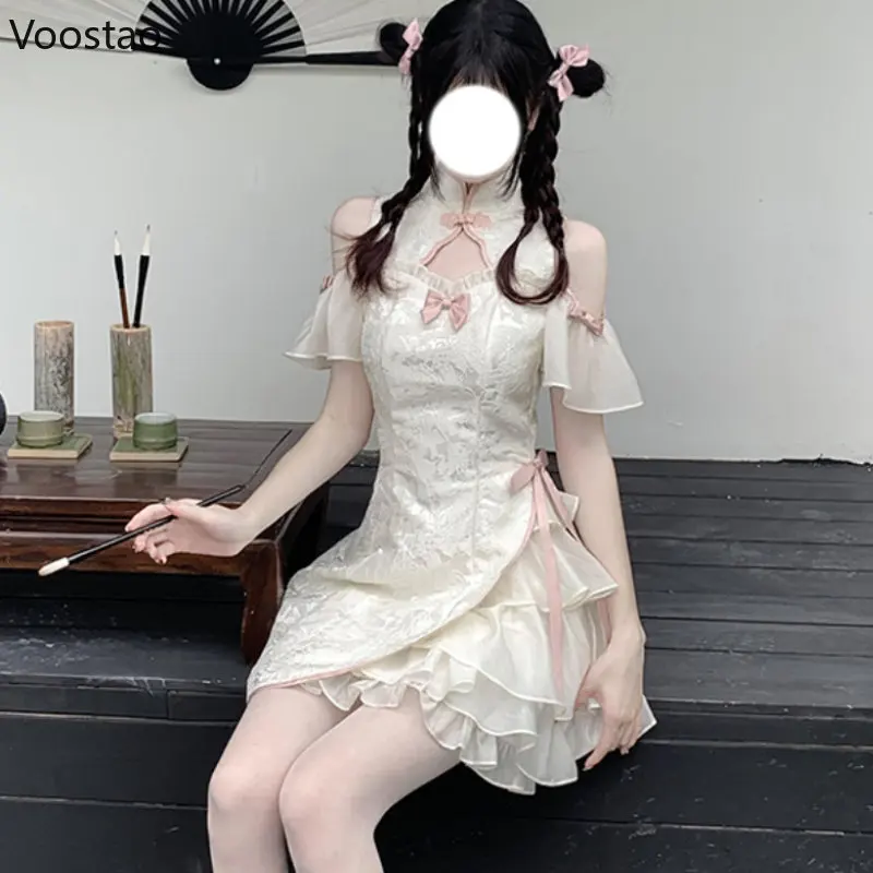 Kawaii Women Dress Vintage Cheongsam Sweet Slim Y2K Lolita Dress Gothic Girls Casual Fashion Harajuku Sexy Aesthetic Party Dress