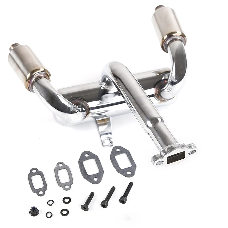 Praktische CNC Metalen 2X Twin Uitlaatpijp met Uitlaat voor 1/5 HPI Rovan Baja 5B 5T 5SC RC