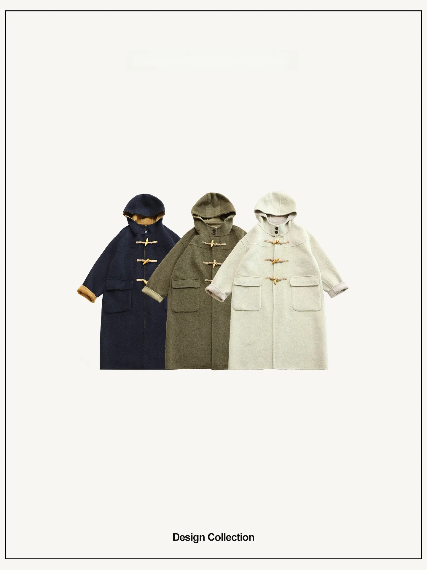 

Double-Faced Woolen Coat with Hood And Deer And Bird Design Casual Sle Long Sve Warm Fem Outerwear Polyester Fiber