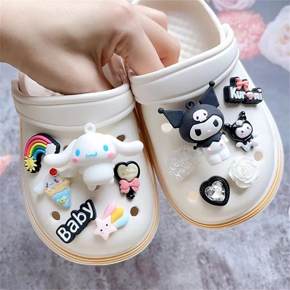 MINISO 3D Set Cartoon Cute Kuromi Yugui Dog Charm Sandals Buckle DIY Detachable Wristband Children\'s Shoe Accessories