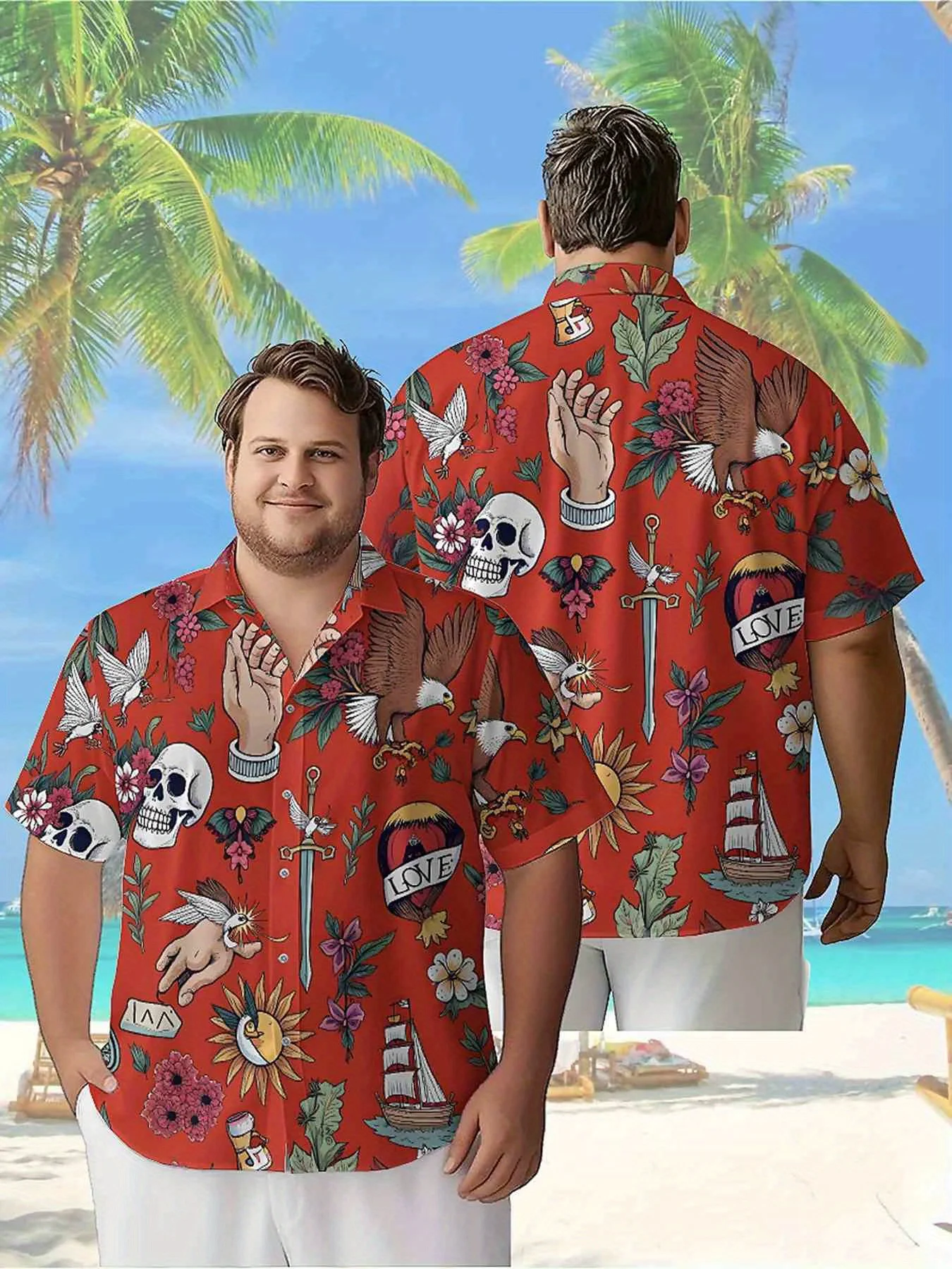 

Men's Plus Size Hawaiian Shirts Vintage Flowers and Fantasy pattern, Unisex Aloha Shirts,New in Summer Tops Tee,streetwear
