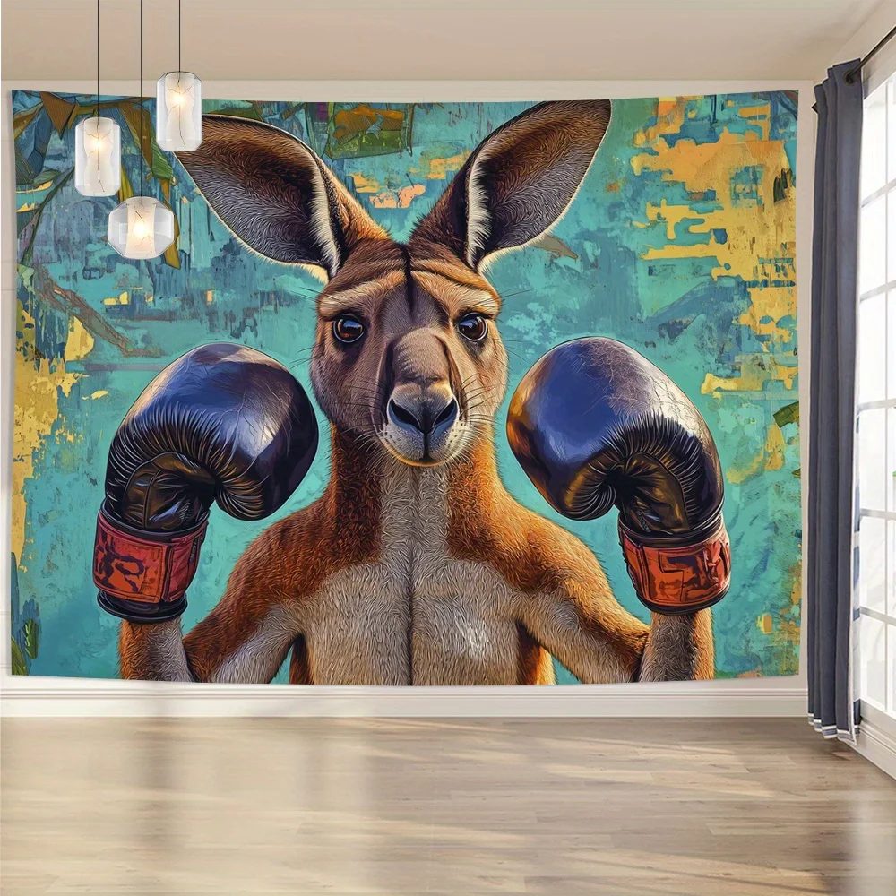 Boxing Kangaroo Tapestry Vintage Art Wall Hanging Living Room Bedroom Office Decor Novelty Animal Art
