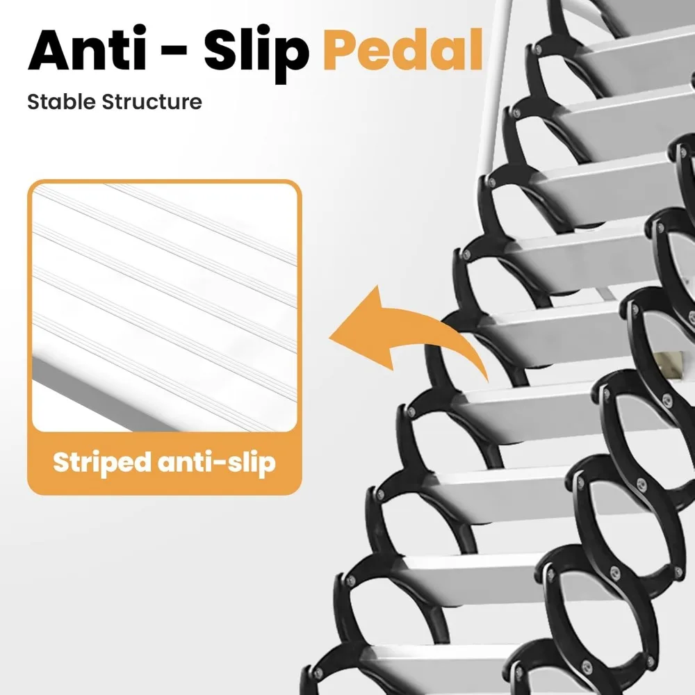 Sistema di estrazione per scaletta per soffitta montata a parete da 12 piedi, scala pieghevole in lega di alluminio a 12 gradini per tirare verso il basso le scale del soffitta, capacità di 900 libbre