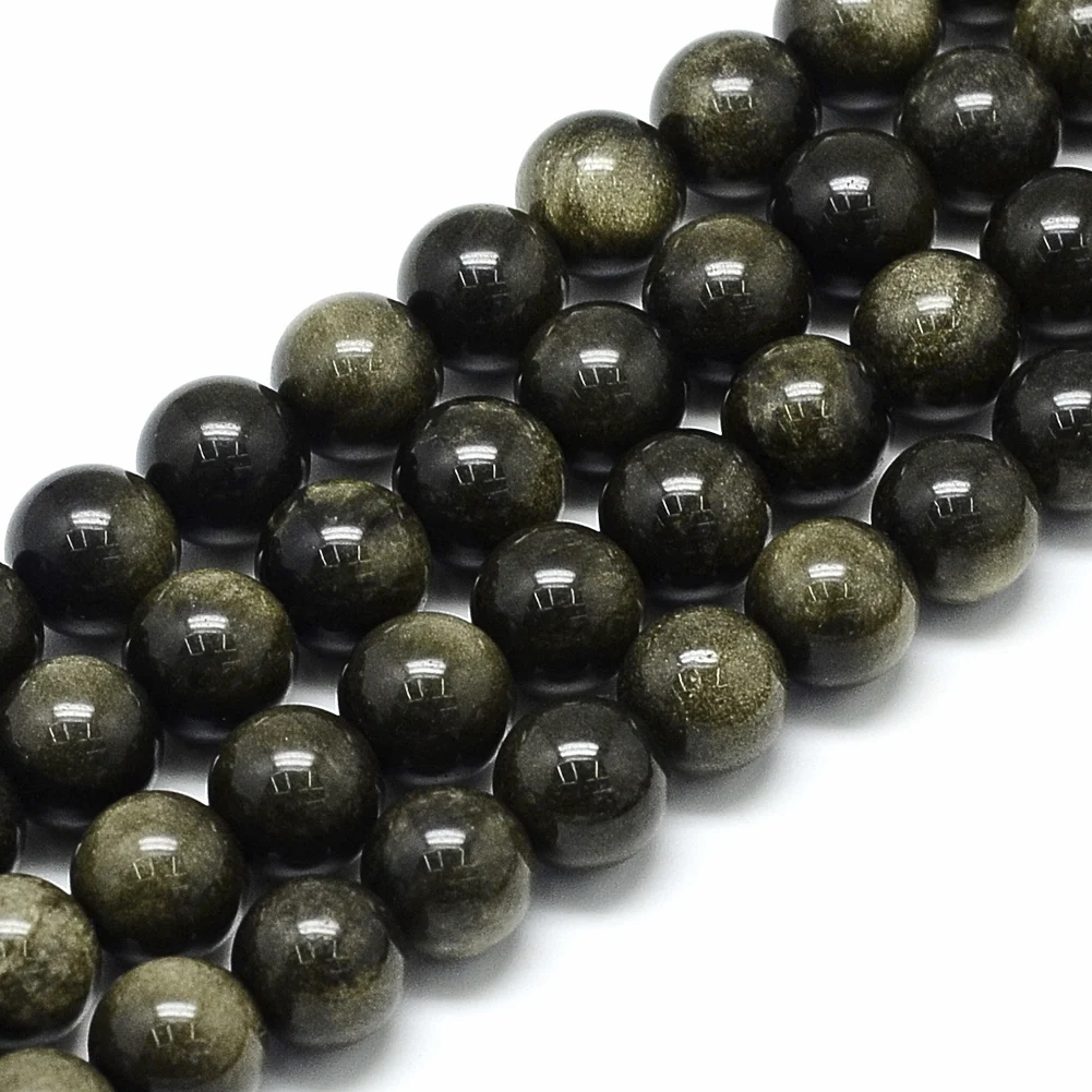 5Strand Natural Golden Sheen Obsidian Beads Strands 4/6/8/10/12mm Round Loose Gemstone Beads For Jewelry Making DIY Accessory