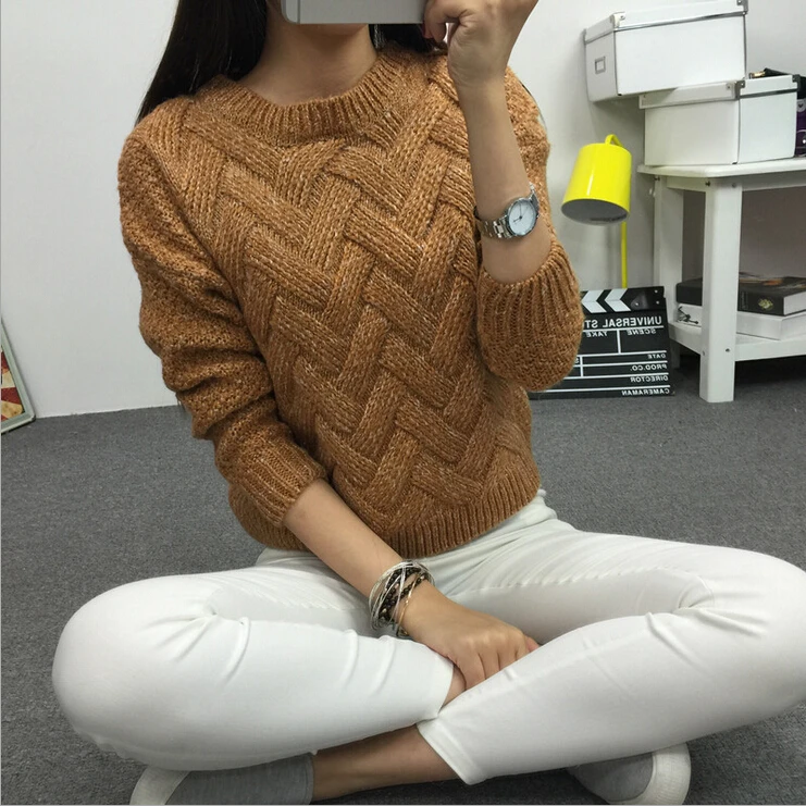 Women Pullover Female Casual Sweater Plaid O-neck Long Sleeve Mohair Sweater Autumn and Winter Style Cropped Sweater Fall Women