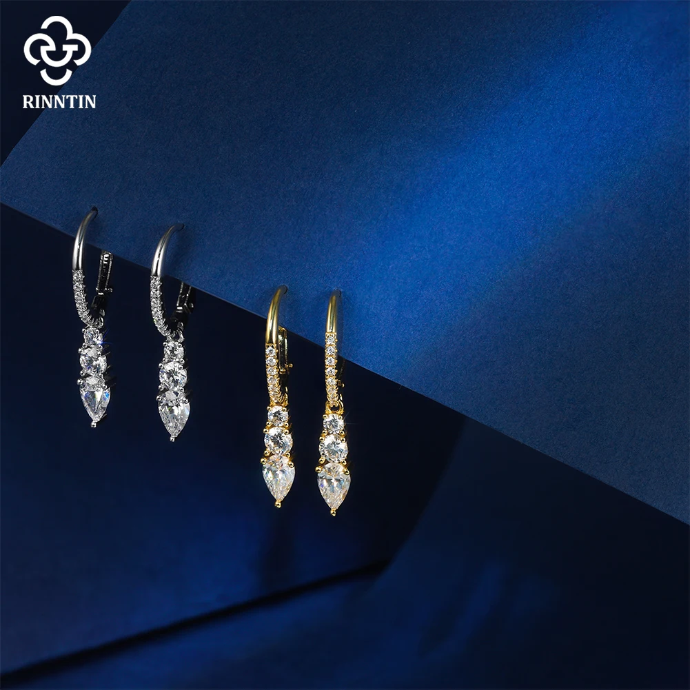 

Rinntin New 925 Silver CZ Drop Earrings Quality Sparkling White 8A Cubic Zirconia Dangling Earrings Fine Fashion Jewelry LZE60