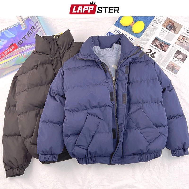 Lappster casaco de inverno à prova d\'água y2k sólido harajuku puffer jaqueta masculina oversized preto bolha casaco coreano moda com capuz parkas