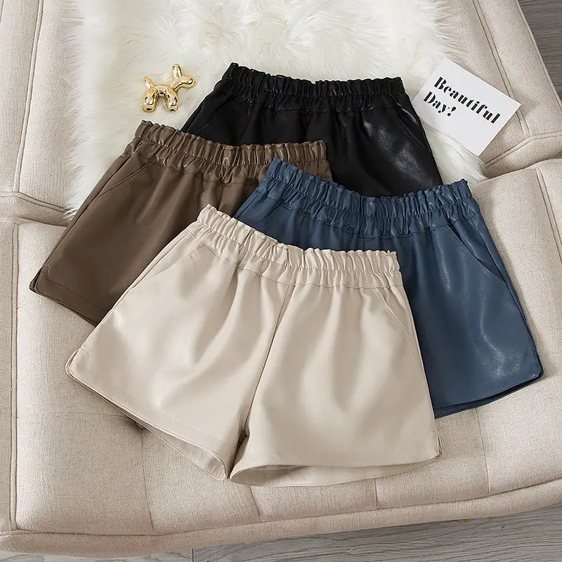 

Fashionable Free Shipping 2024 New Arrival Women's Spring Fashion PU Leather Shorts Lady's Mid-Waist Short Sexy Stylish T402