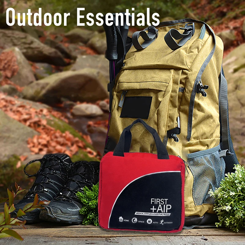 First aid kit - portable and compact for family and outdoor adventures | includes scissors, tweezers, etc