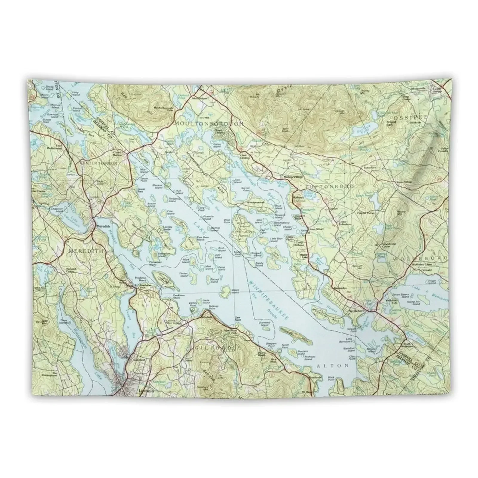 Lake Winnipesaukee Map (1986) Tapestry Things To Decorate The Room Outdoor Decor Decoration For Bedroom Decorative Wall Tapestry