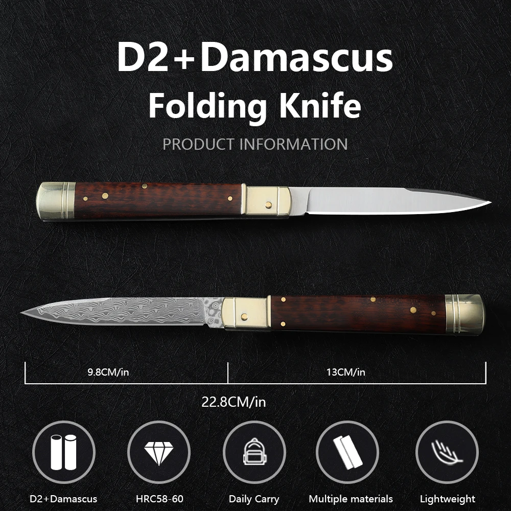 NINE THORN D2 steel folding knife, outdoor camping hunting cutting, hiking fishing, fruit knife EDC utility knife
