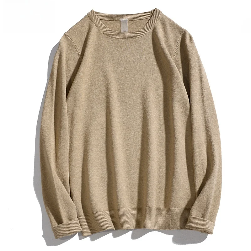 

Мужской вязаный свитер с круглым вырезом, повседневный, теплый, свободного кроя, однотонный, в гонконгском стиле, зимний, для отдыха, с длинными рукавами