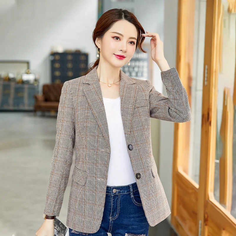 

2025Осенний стиль, элегантный модный пиджак, одинарная куртка, женский профессиональный маленький пиджак с длинным рукавом, официальная женская куртка, рабочая одежда M