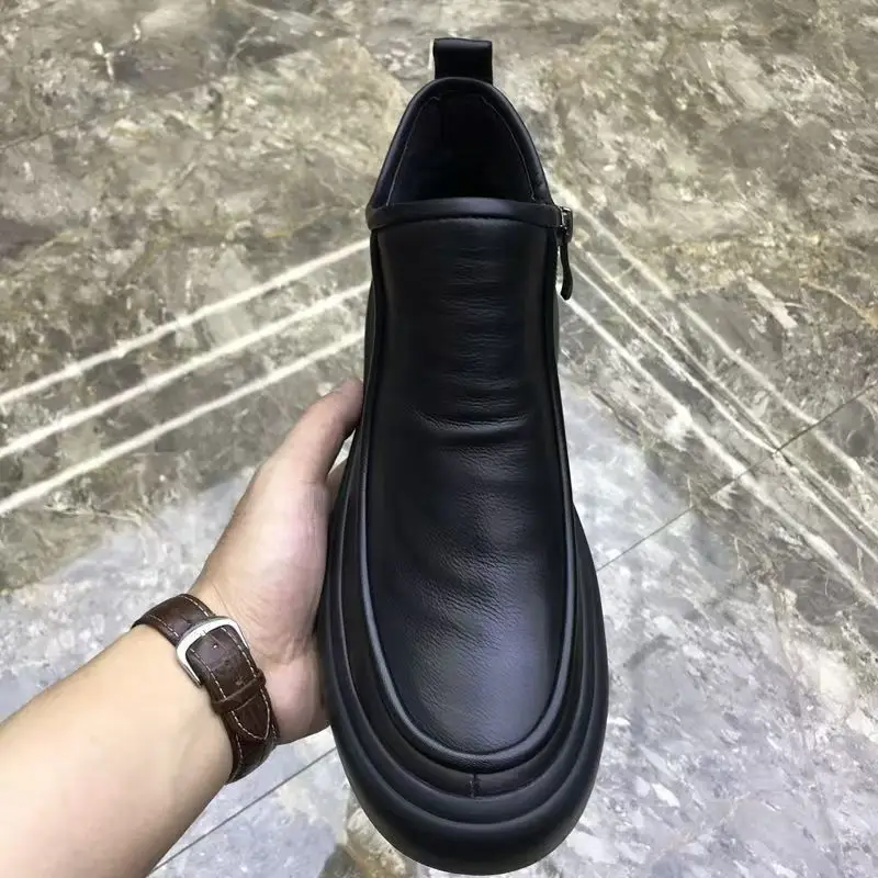 men casual business office chelsea boots slip-on flats platform shoes cowboy original leather boot autumn winter ankle botas man