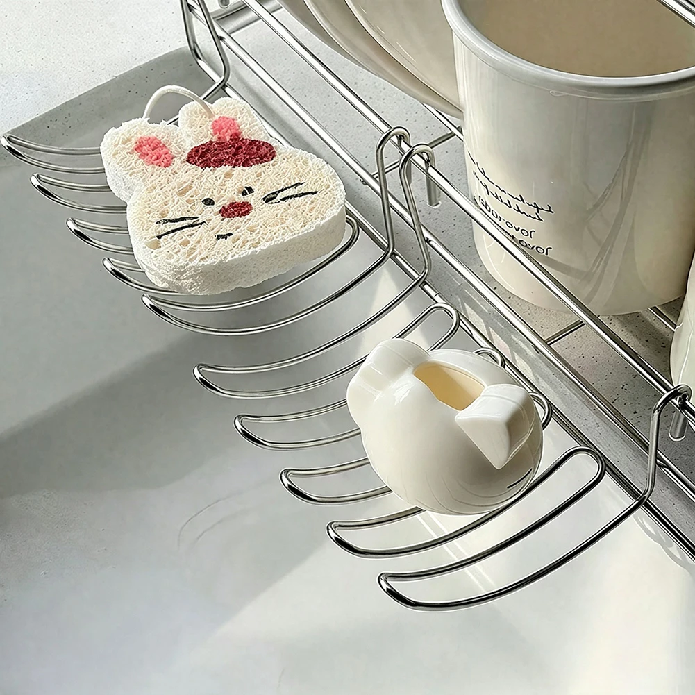 2pcs Stainless Steel Dish Drying Sponge Rack Sink Expansion Hanging Rack Storage Basket Kitchen Sink Organiser Draining Rack