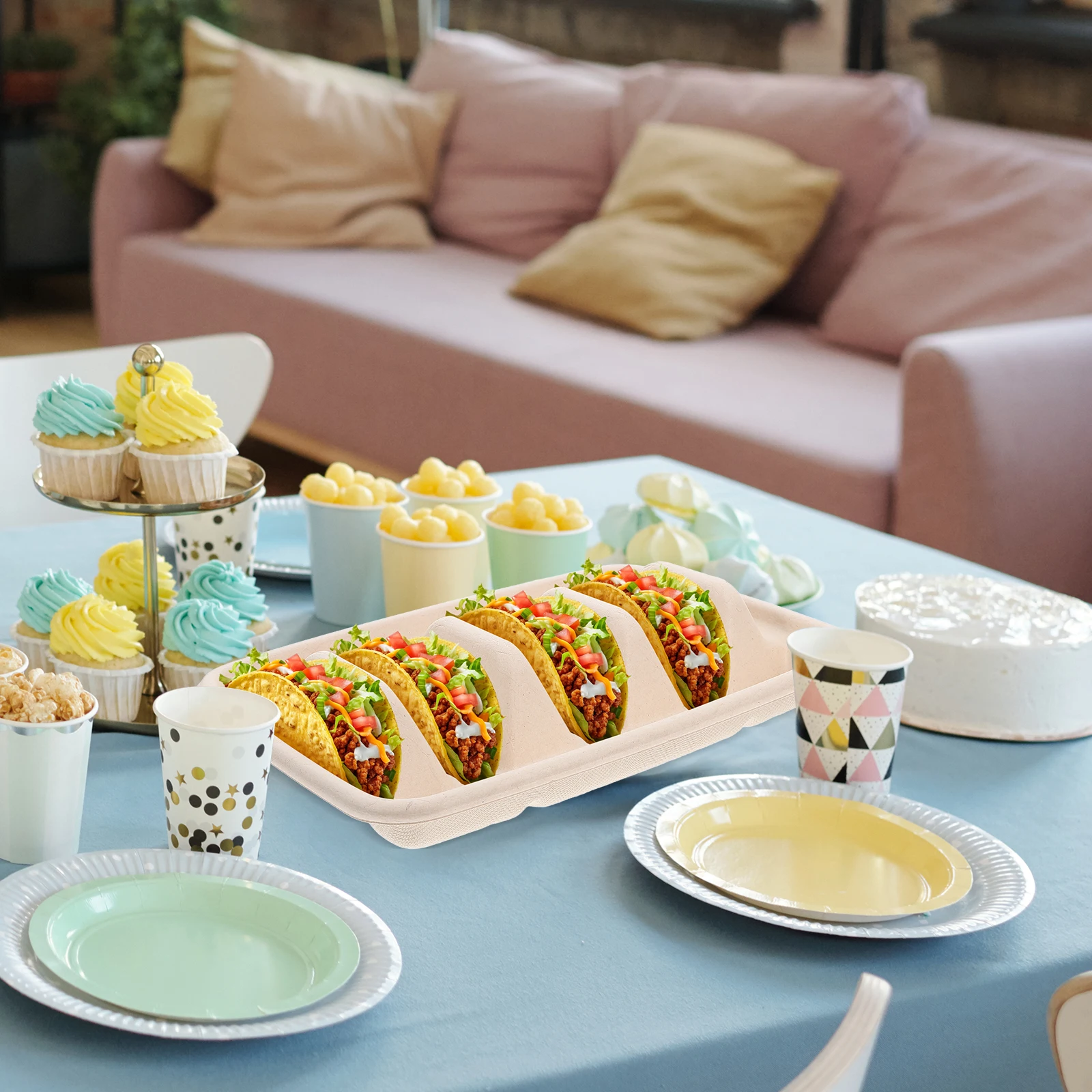 

50 Pcs Taco Rack Plastic Holder Snack Trays Disposable Serving and Platters Sashimi Holders Food Container