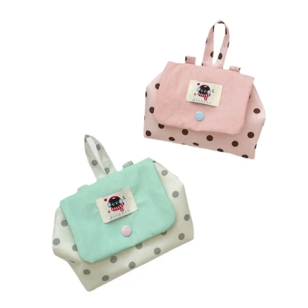 Mini Earphone Storage Bag Cartoon Polka Dot Flip Cover Coin Purse Contrast Color Snap Button Jewelry Lipstick Protective Pouch