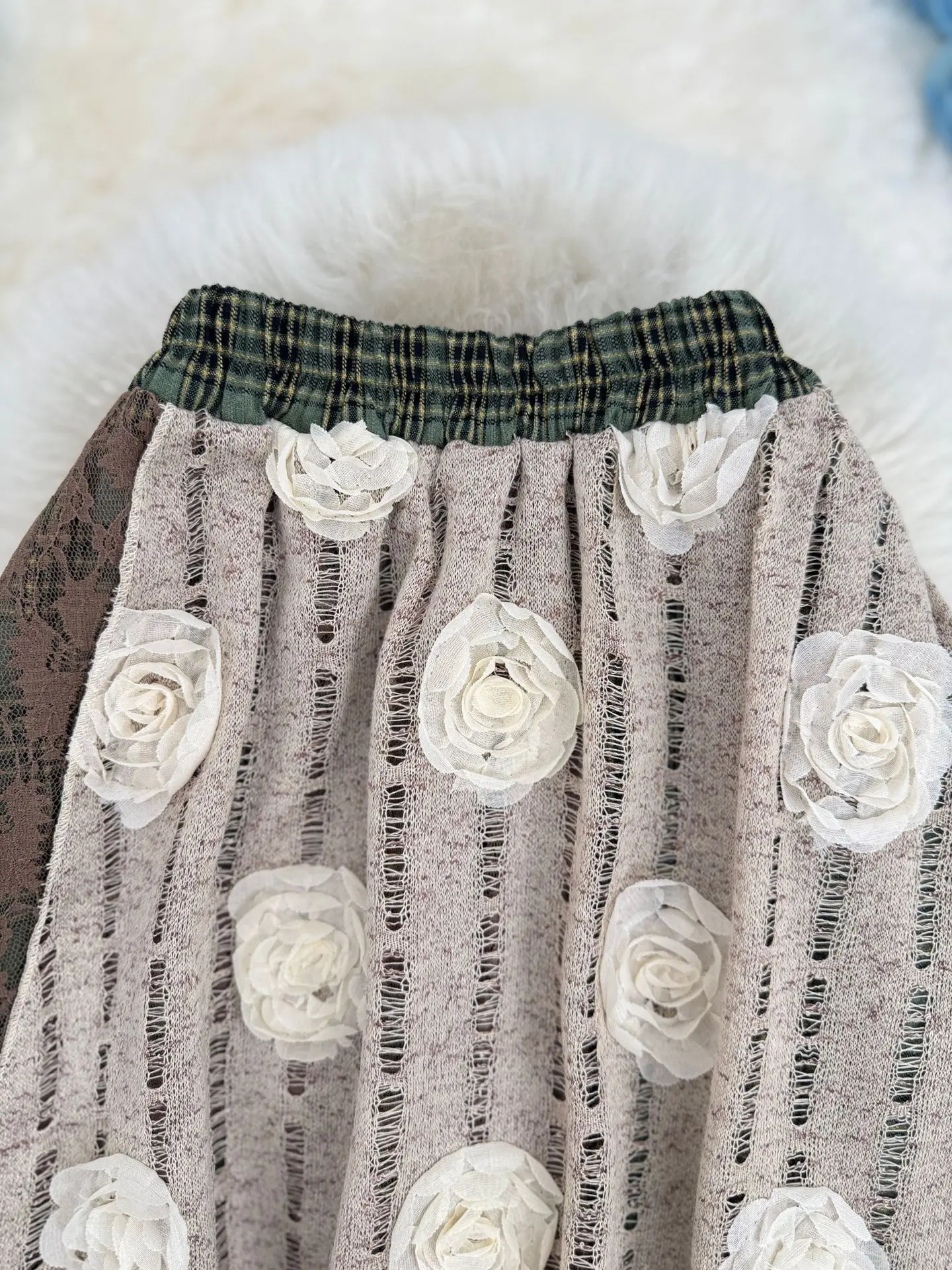 England Countryside Garden Green 3d Floral Patchwork Asymmetry Maxi Skirt Multi-layered Print Patch Skirt Mori Girl Summer Outfi