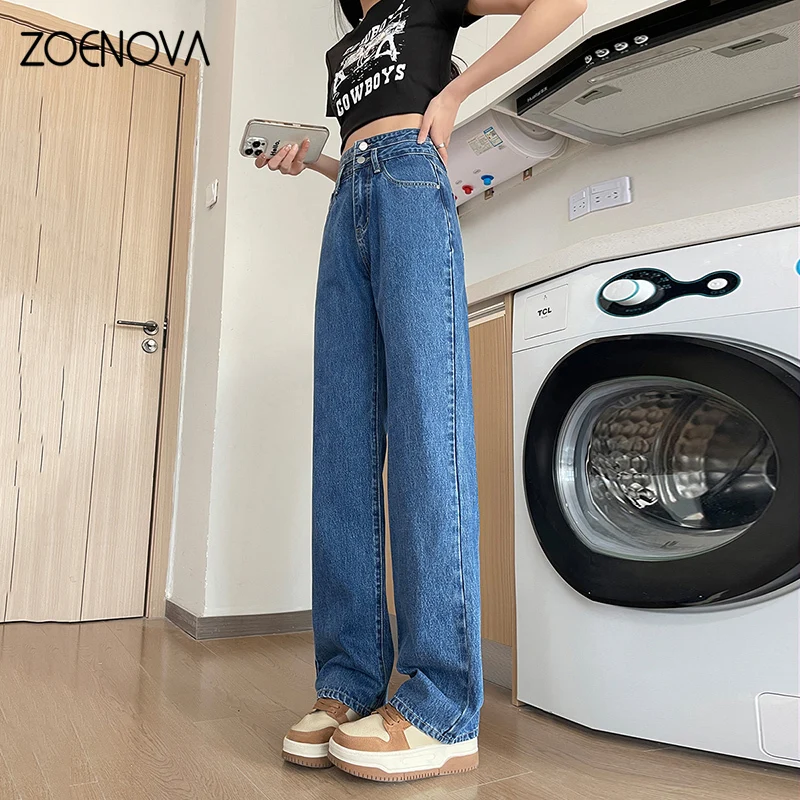 ZOENOVA Straight Loose Women's Jeans 2024 Spring High Waisted Wide Leg Pants Korean Y2K Fashion Versatile Floor Length Trousers