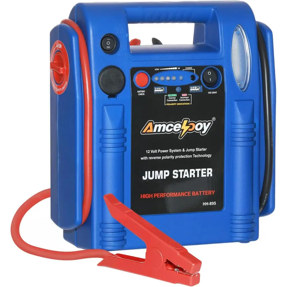 

Portable 12V Jump Starter for Up to 8.0L Engines, 2000 Peak Amps, with LED Light and USB/DC Ports