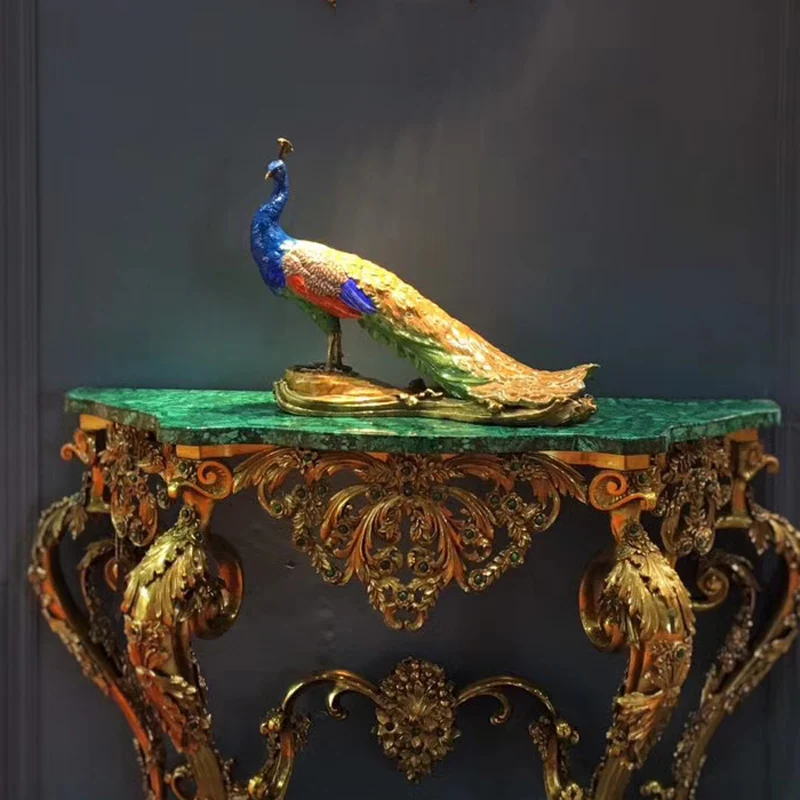 مجوهرات كلاسيكية فاخرة لمدخل المنزل من السيراميك المزخرف الناعم مع طاووس فينيكس النحاسي الأزرق