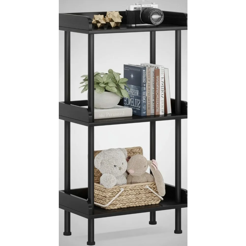 

3-уровневый промышленный книжный шкаф с защитой края, деревянная полка в металлическом каркасе для гостиной, спальни, офиса, дисплей для хранения вещей