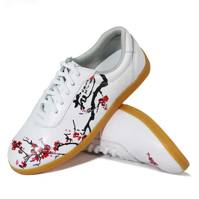 

Genuine Leather Plum Blossom Pattern Tai Chi Shoe Women Soft Tendon Sole Martial Arts Shoes Breathable Exercise Sneakers OA019