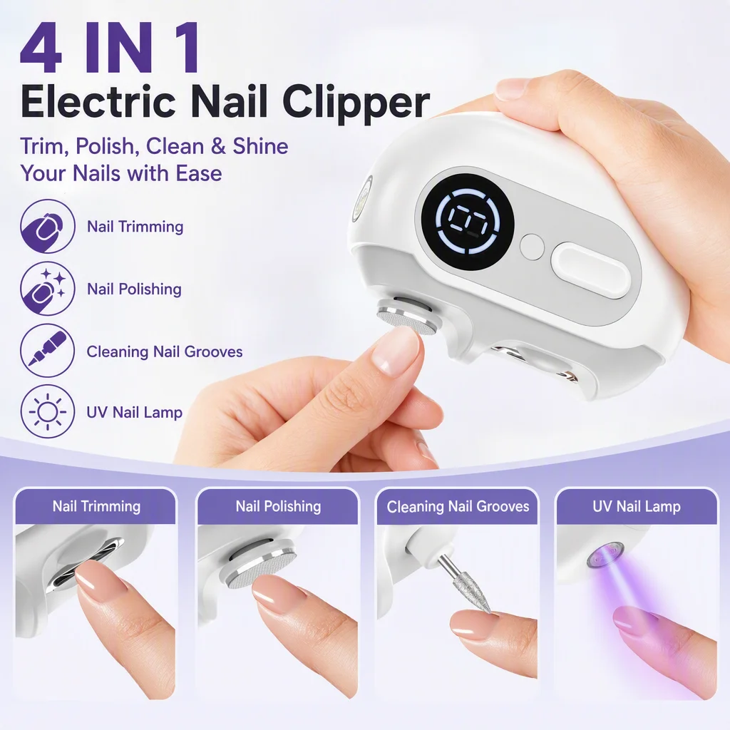 4 In 1 Automatic Electric Nail Trimmer Grinder Polisher File Sander With UV Light Nail Clipper Manicure Grinding Polishing Tools