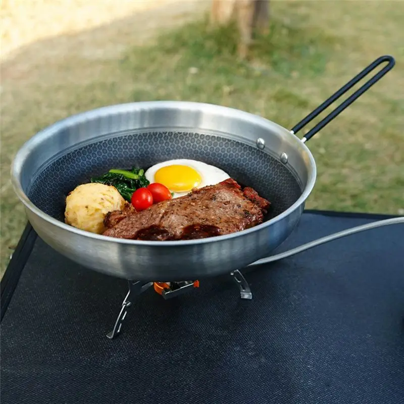 AS94-1 PCS Outdoor Stainless Steel Honeycomb Shading Non-Stick Pan Camping BBQ Frying Pan