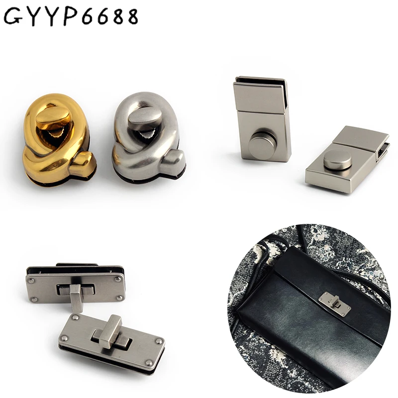 2/5/10Sets Dull Gold/Old Silver Rectangle Snap Locks Metal Clasp Bag Buckles For DIY Handbag Purse Turn Twist Lock  Accessories