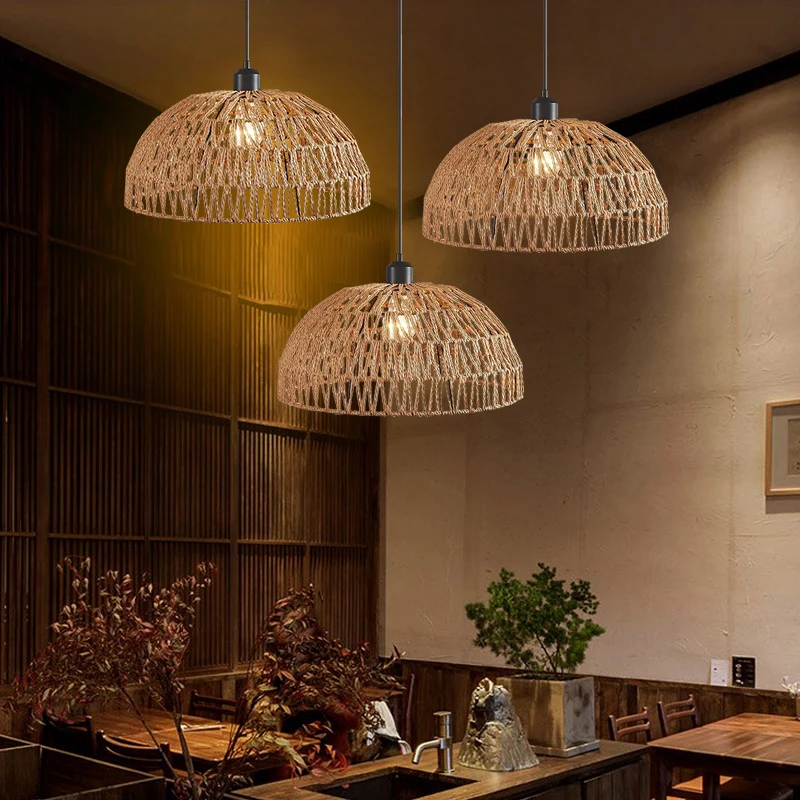 Handmade Hemp Rope Pendant Light, Rural Dining Room, Bedroom, Living Room, E27 Ball Bubble Handmade Pendant Light
