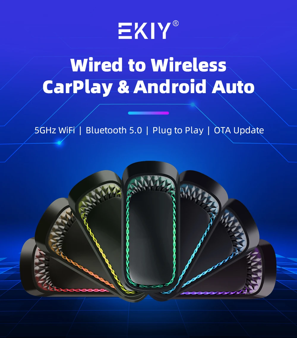Adattatore Wireless 2 In 1 Per CarPlay E Android Auto – 5GHz WiFi, Plug-and-play, RGB, Per Auto Con Porta USB-A/USB-C