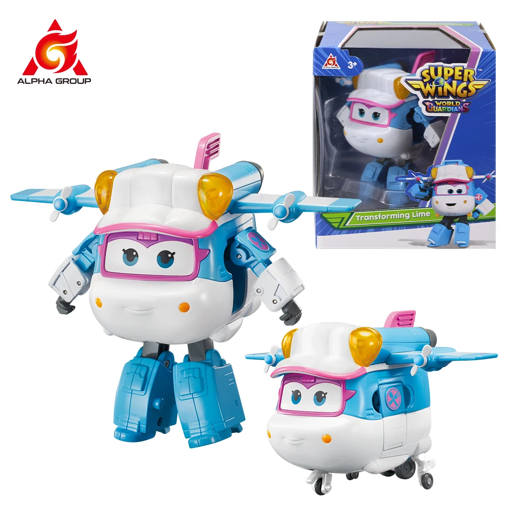 Super Wings 5Inches Transforming Lime Robot Deformation Airplane With Wheels 10 Steps Transformation Action Figures Kid Toy Gift