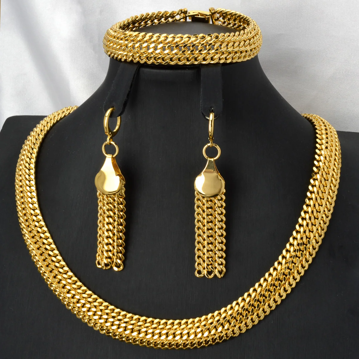 Sunny Jewelry Set Chunky Chain Necklace Earrings Bracelet For Women Men Cross Gold Color Statement Punk Collar Accessories Gift