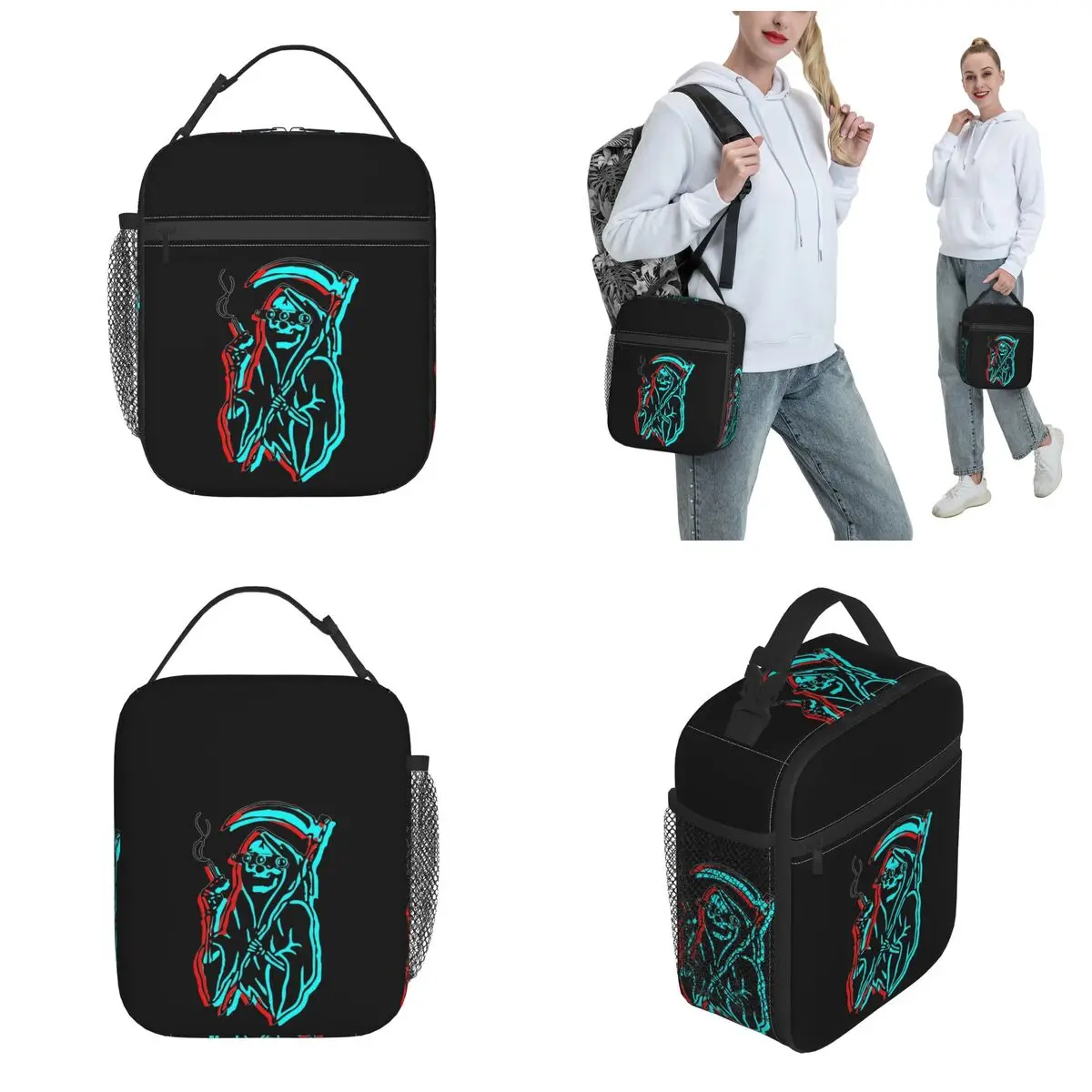 Forward Observations Group Grim Reaper Insulated Lunch Bag Cooler Bag Death Skeleton Satan Tote Lunch Box Bento Pouch Work