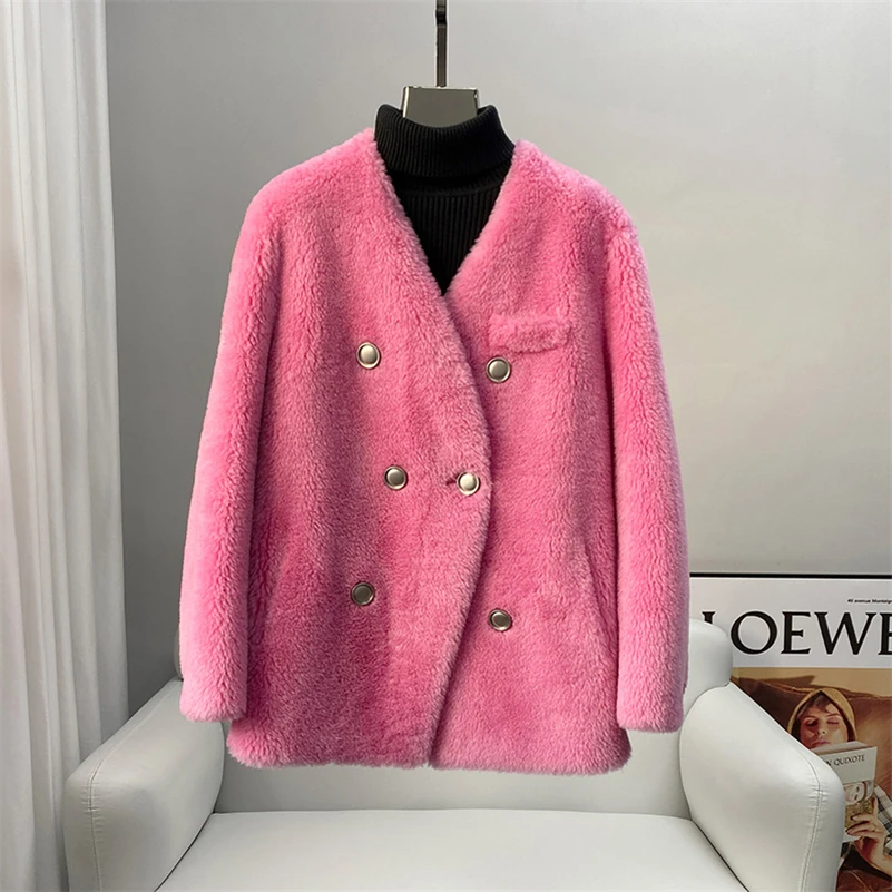 Aorice mulheres casaco de pele de lã real parka novo inverno quente feminino ovelhas shearing jaquetas sobre tamanho overcoats ct205