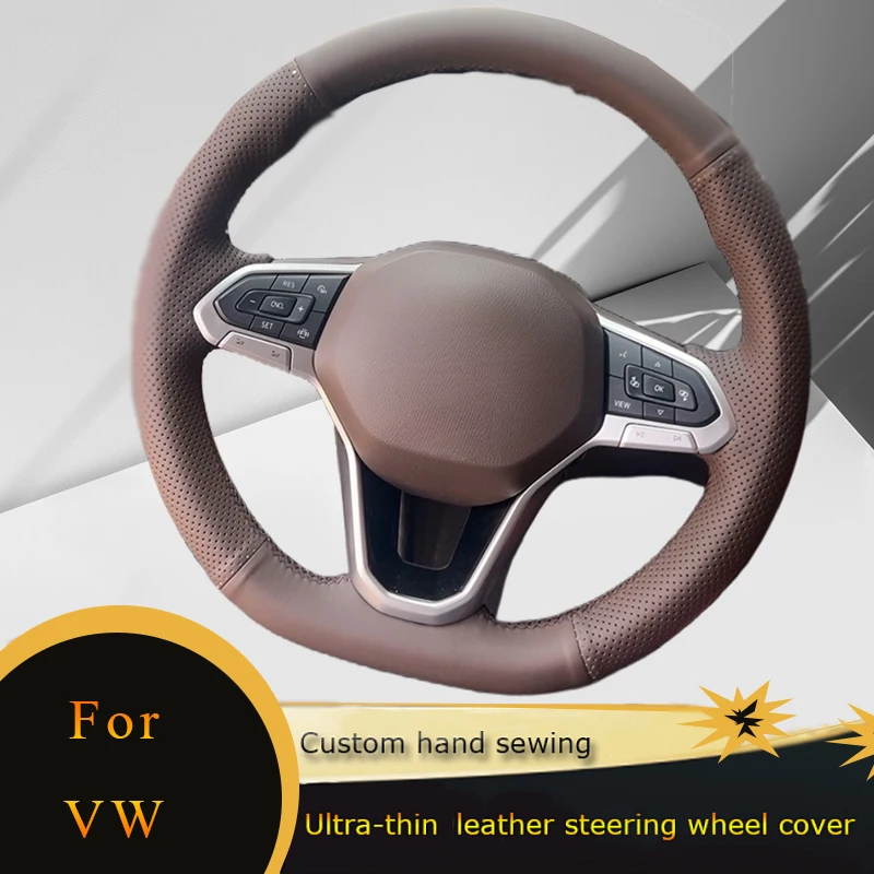 

DIY Car Steering Wheel Cover Non Slip Genuine Leather For Volkswagen VW Golf 8 2020 Atlas 2020 2021Car Accessories