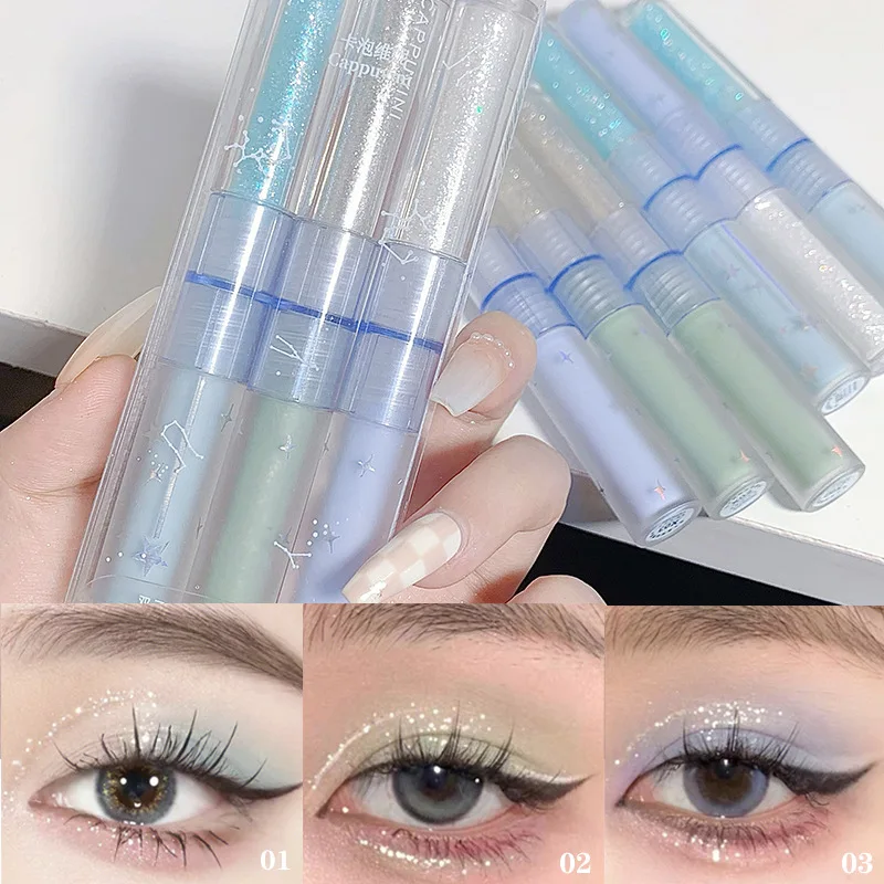 Ombre à paupières liquide 2 en 1 à Double tête, paillettes nacrées, éclaircissantes, maquillage pour les yeux couché, diamant, ver à soie, cosmétique